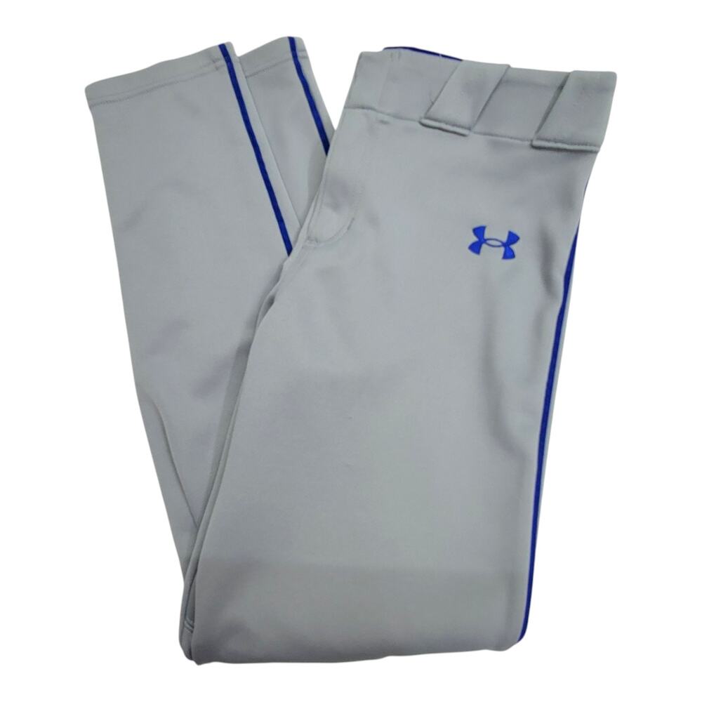 Under Armour Boys Youth Large Gray Blue Piped Baseball Pants YLG Double Knee